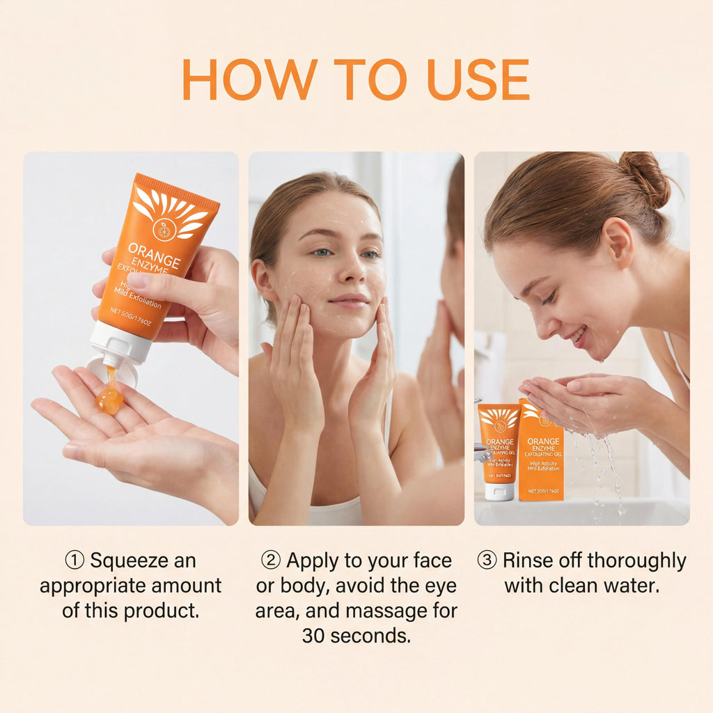 Gel exfoliant orange pour le visage et le corps, élimine les peaux mortes, nettoie en profondeur les pores, élimine la saleté, améliore la rugosité, blanchit et hydrate.